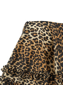 Ganni Leopard Duchesse Nylon Mini Frill Skirt Brown