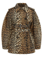 Ganni Leopard Duchesse Nylon Short Trench Coat Brown, view 2