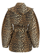 Ganni Leopard Duchesse Nylon Short Trench Coat Brown, view 3