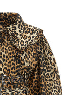Ganni Leopard Duchesse Nylon Short Trench Coat Brown, view 4
