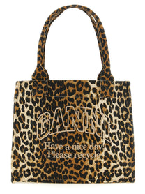 Ganni Leopard Large Shopping Bag Brown