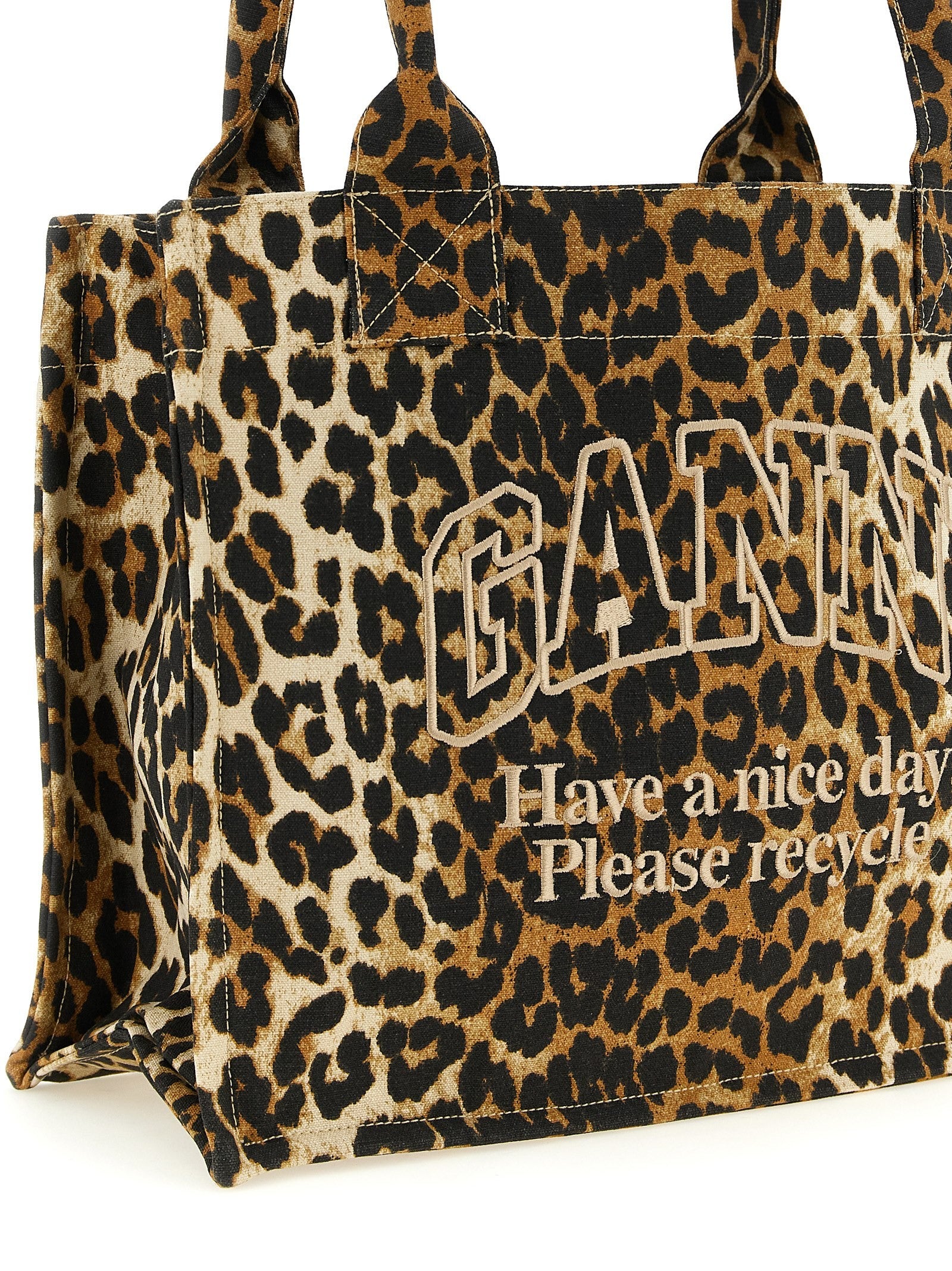 Ganni Leopard Large Shopping Bag Brown
