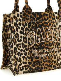 Ganni Leopard Large Shopping Bag Brown