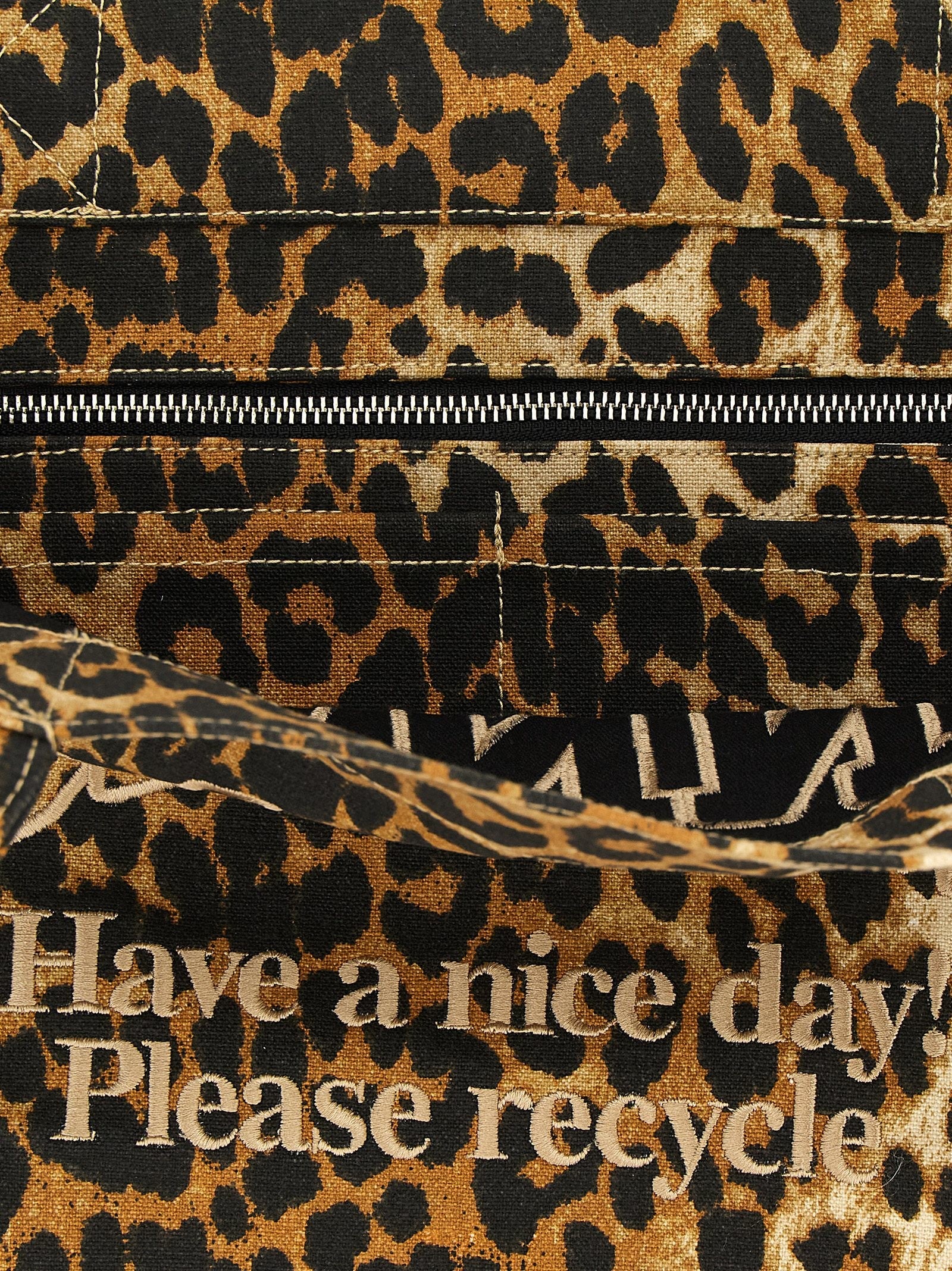 Ganni Leopard Large Shopping Bag Brown
