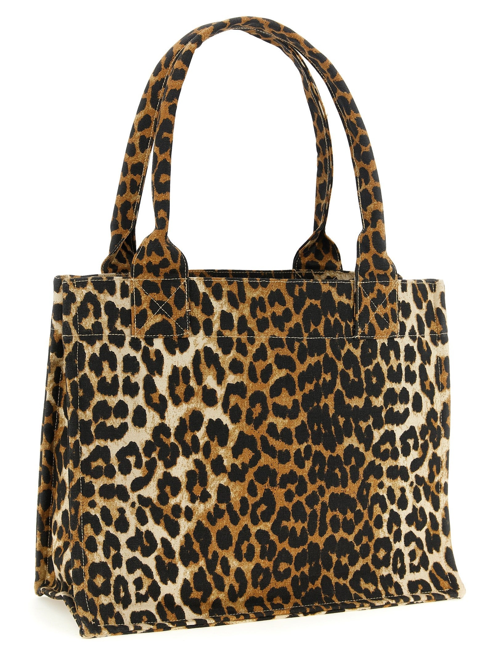 Ganni Leopard Large Shopping Bag Brown