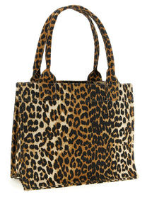 Ganni Leopard Large Shopping Bag Brown