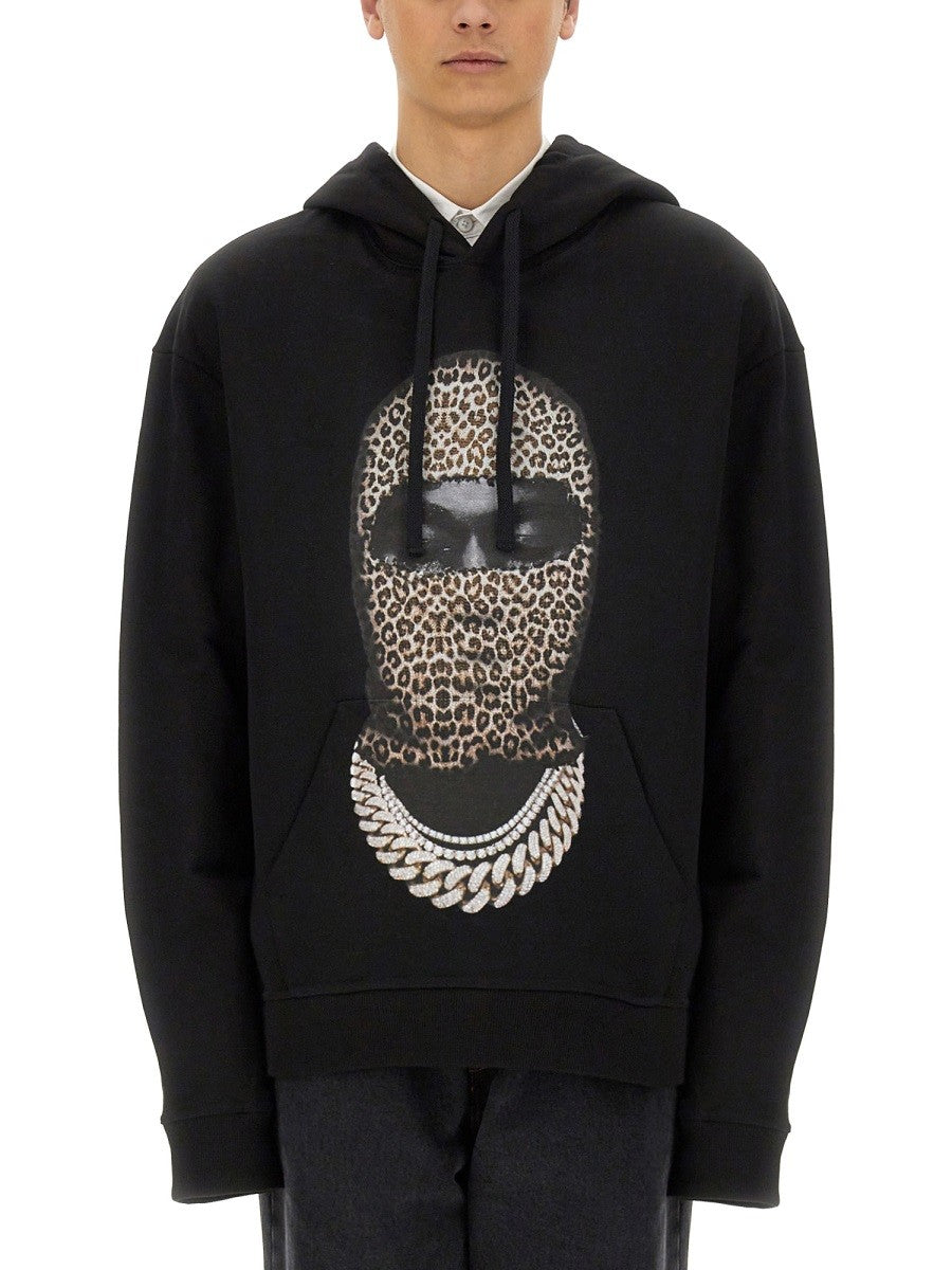 Ih Nom Uh Nit Men's Leopard Mask Print Sweatshirt Black
