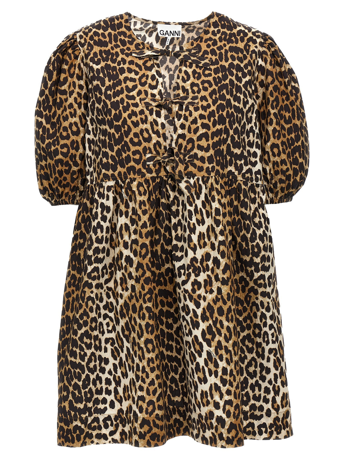 Ganni Leopard Poplin Dress Gold