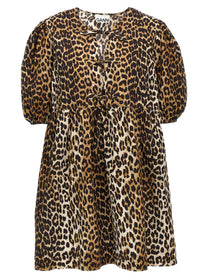 Ganni Leopard Poplin Dress Gold