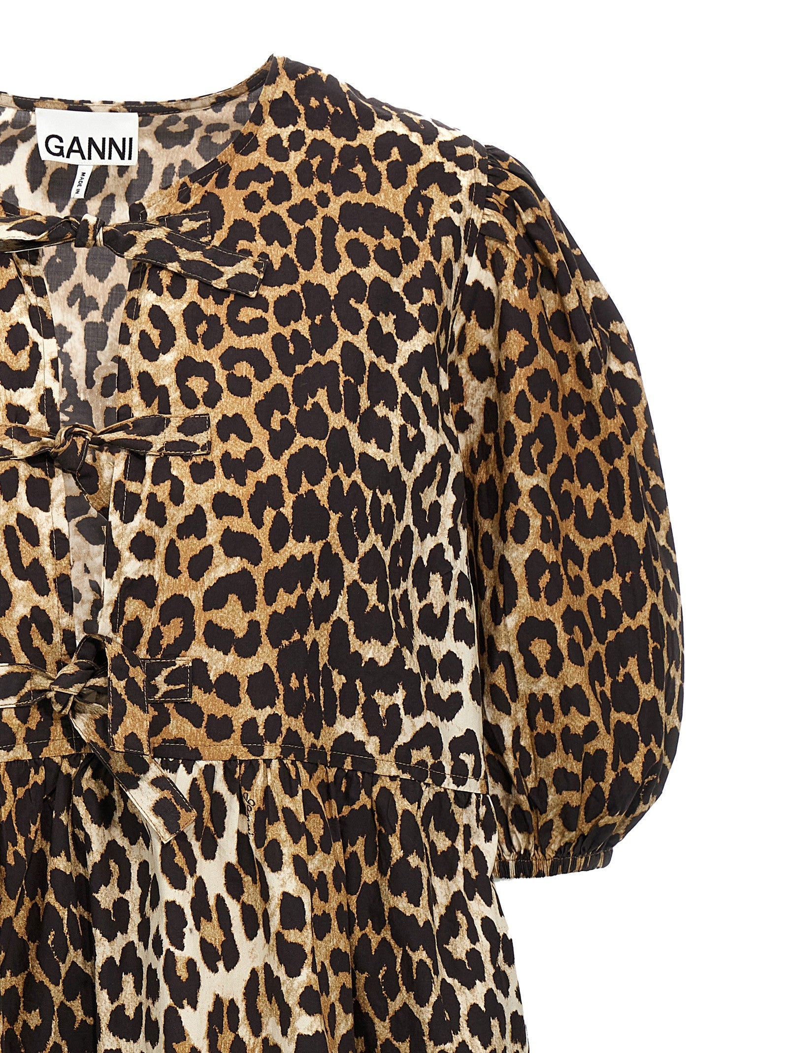 Ganni Leopard Poplin Dress Gold