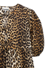 Ganni Leopard Poplin Dress Gold