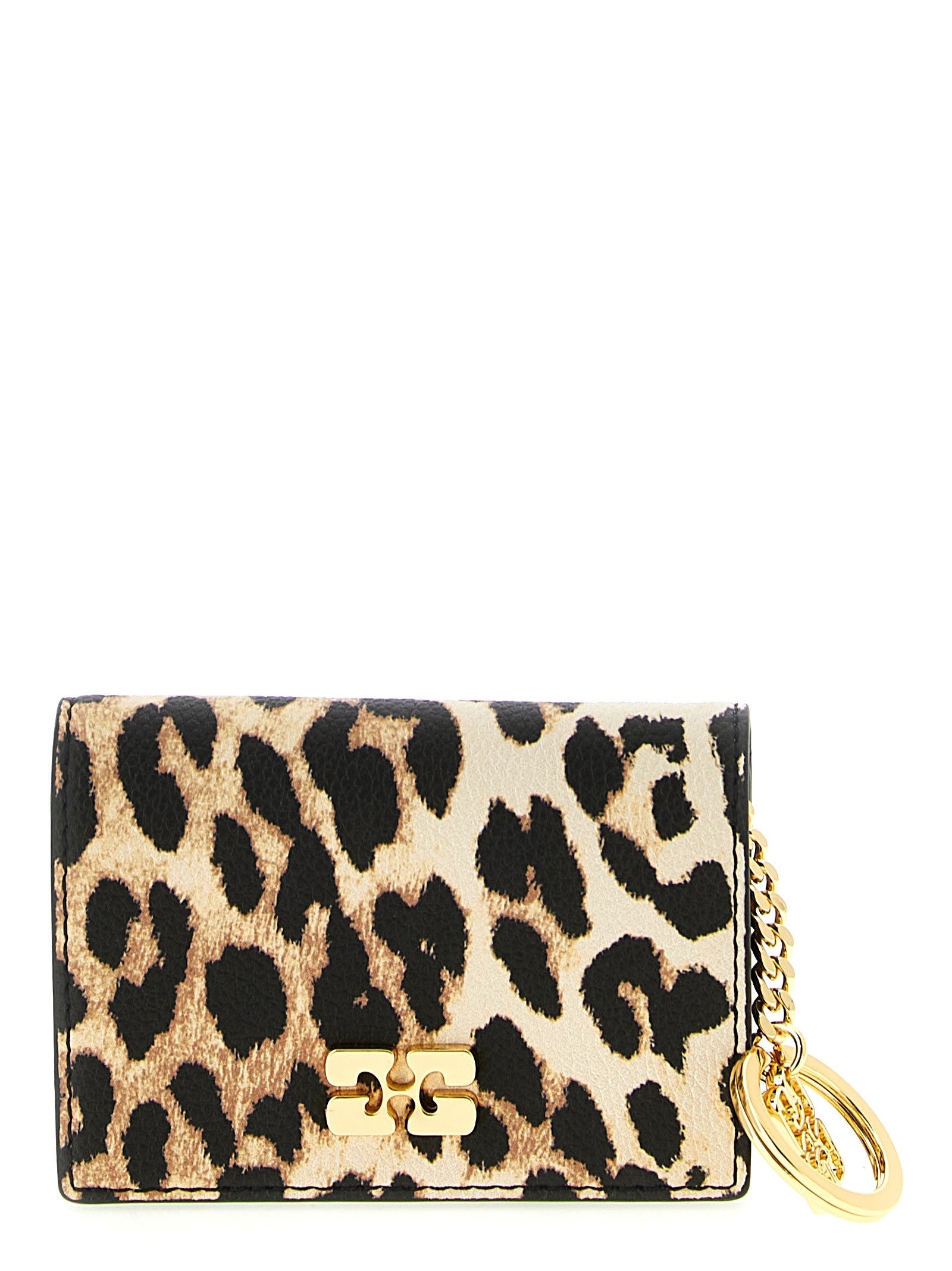 Ganni Leopard Print Card Holder White