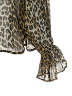 Ganni Leopard Print Chiffon Tie String Shirt Brown, view 4