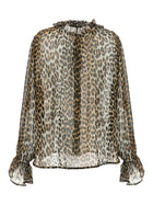 Ganni Leopard Print Chiffon Tie String Shirt Brown, view 2