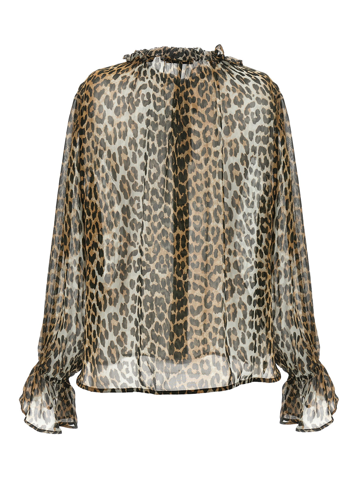 Ganni Leopard Print Chiffon Tie String Shirt Brown, view 2