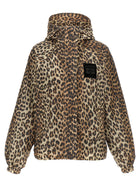 Ganni Leopard Print Nylon Windbreaker Gold