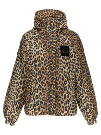 Ganni Leopard Print Nylon Windbreaker Gold