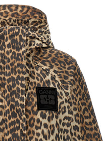 Ganni Leopard Print Nylon Windbreaker Gold