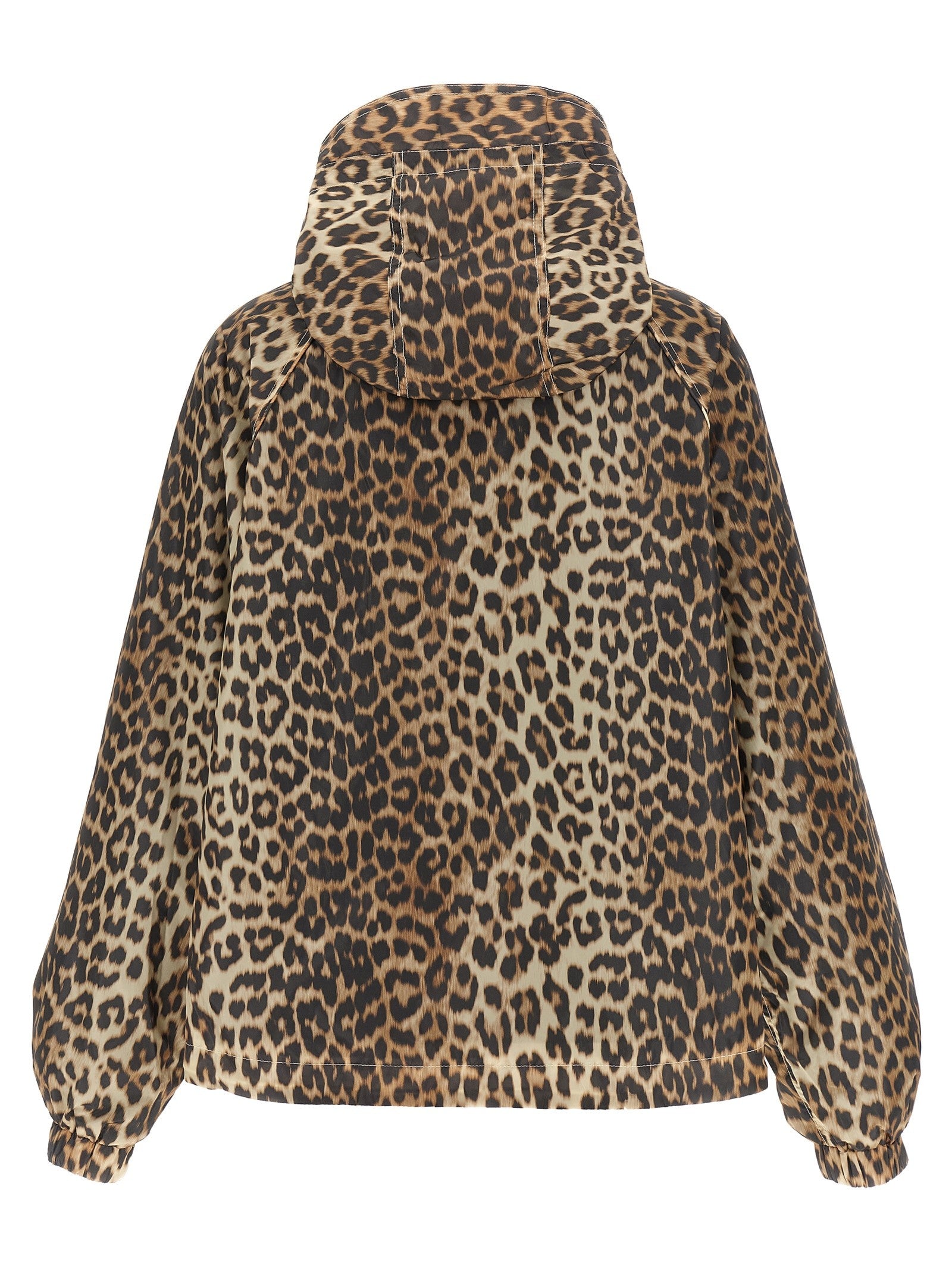 Ganni Leopard Print Nylon Windbreaker Gold