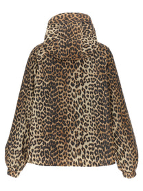 Ganni Leopard Print Nylon Windbreaker Gold