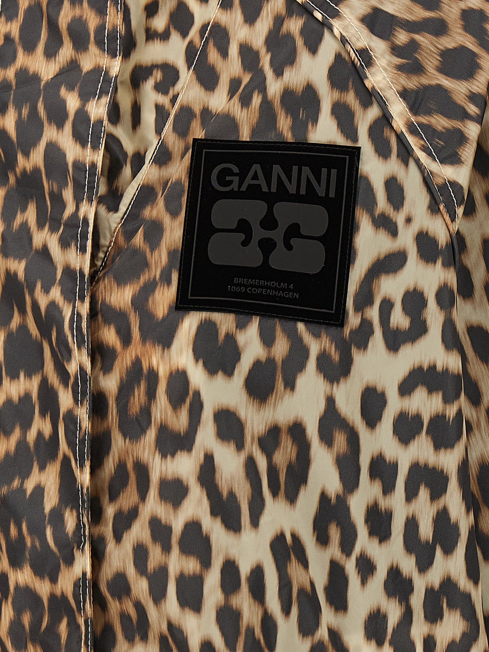 Ganni Leopard Print Nylon Windbreaker Gold
