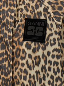 Ganni Leopard Print Nylon Windbreaker Gold