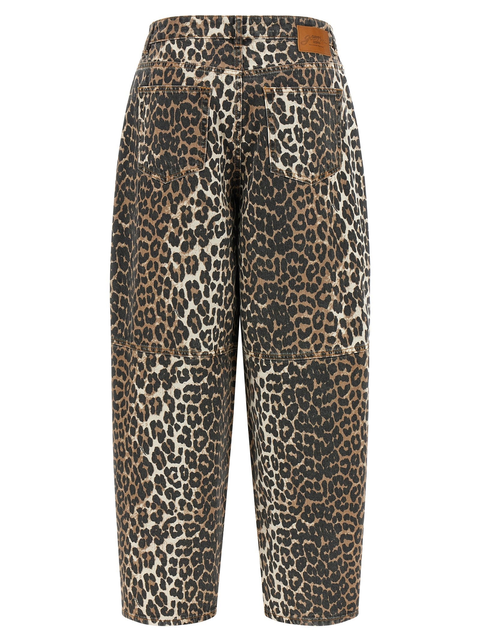 Ganni Leopard Printed Stary Jeans Brown