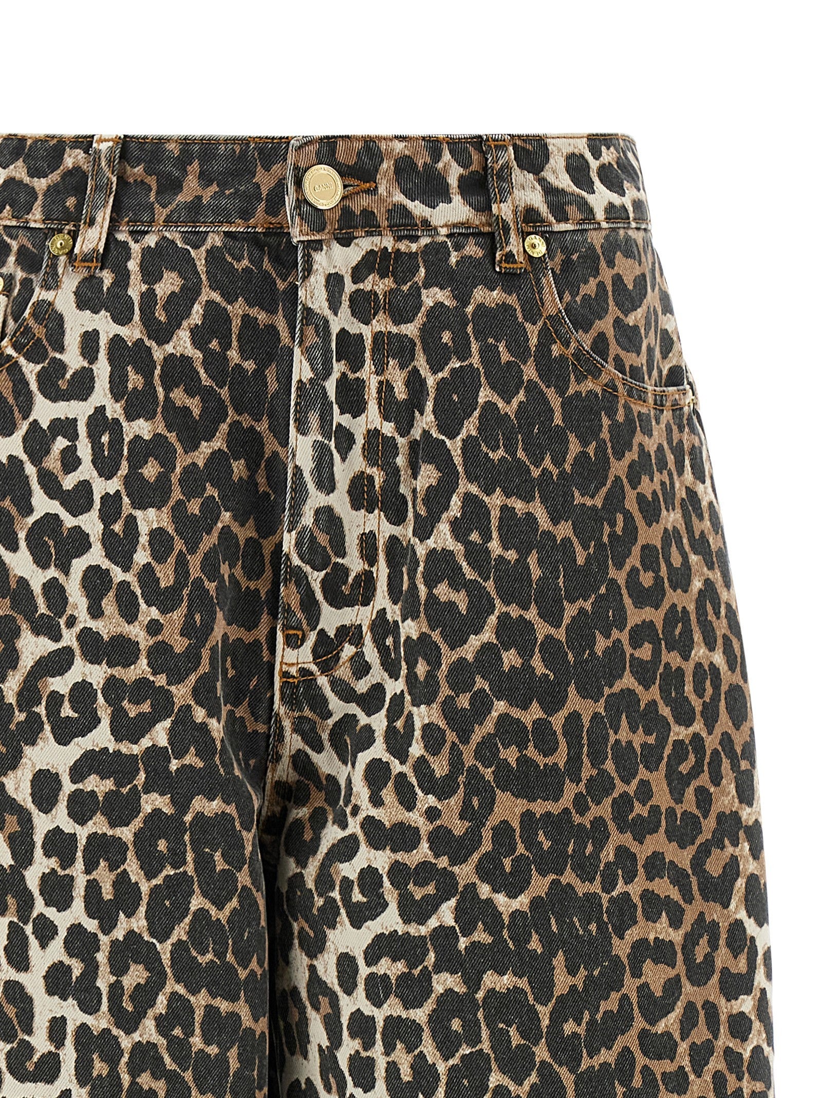 Ganni Leopard Printed Stary Jeans Brown