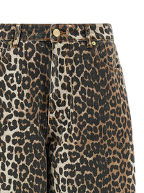 Ganni Leopard Printed Stary Jeans Brown