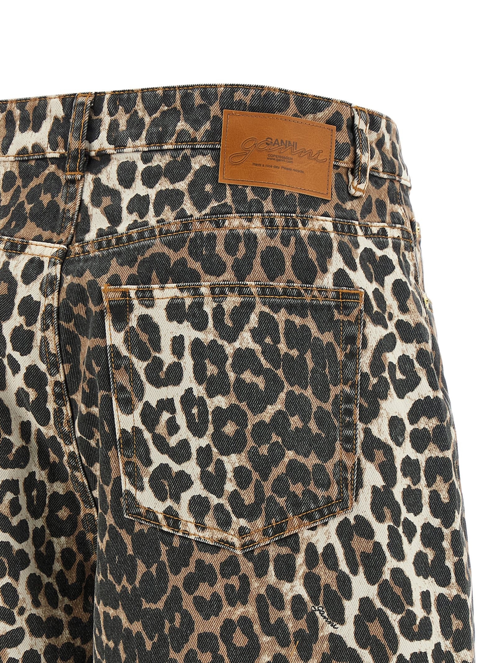 Ganni Leopard Printed Stary Jeans Brown