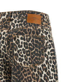 Ganni Leopard Printed Stary Jeans Brown