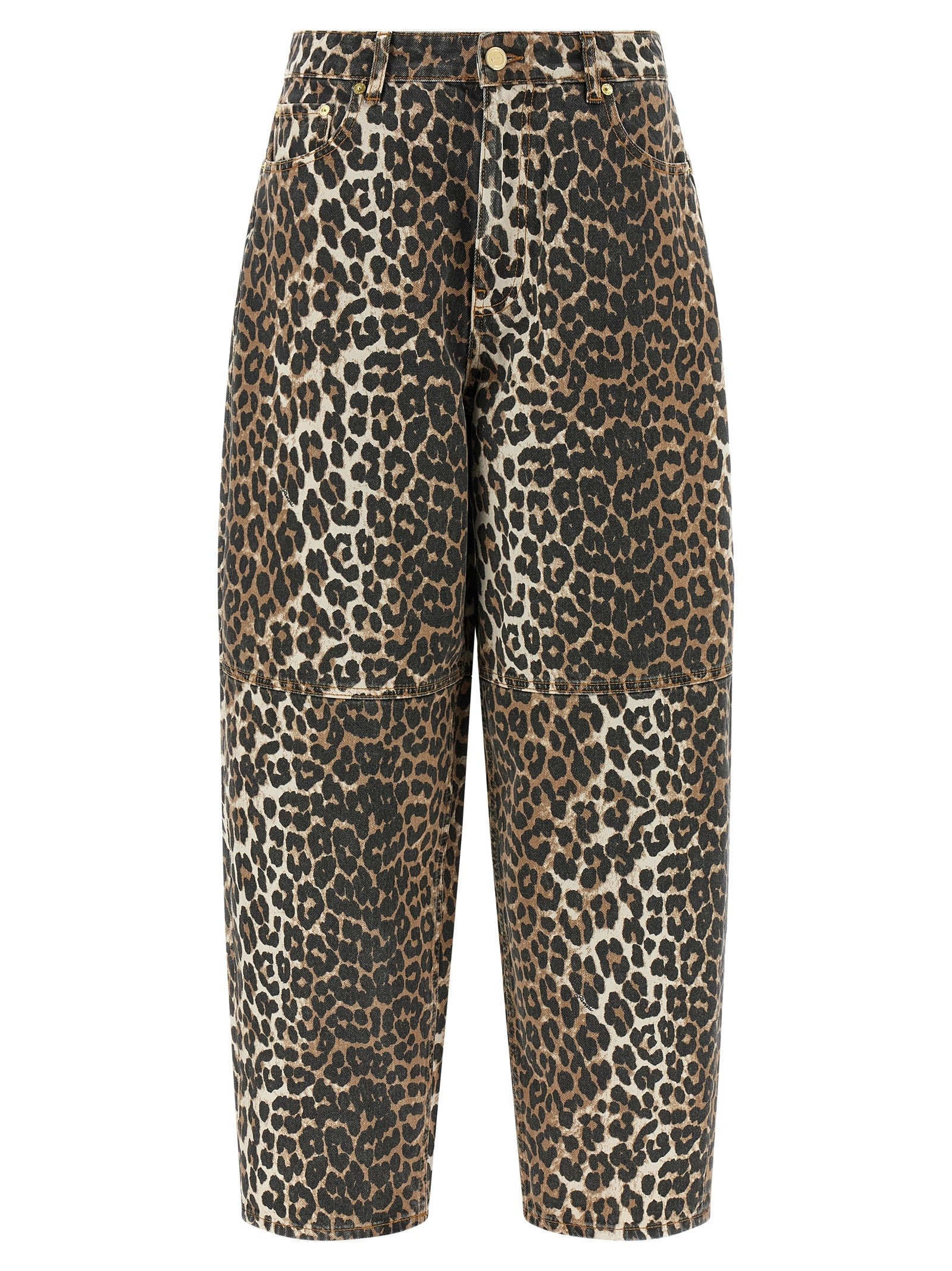 Ganni Leopard Printed Stary Jeans Brown