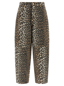 Ganni Leopard Printed Stary Jeans Brown