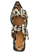 Ganni Leopard Satin Feminine Buckle Slingback Gold, view 4