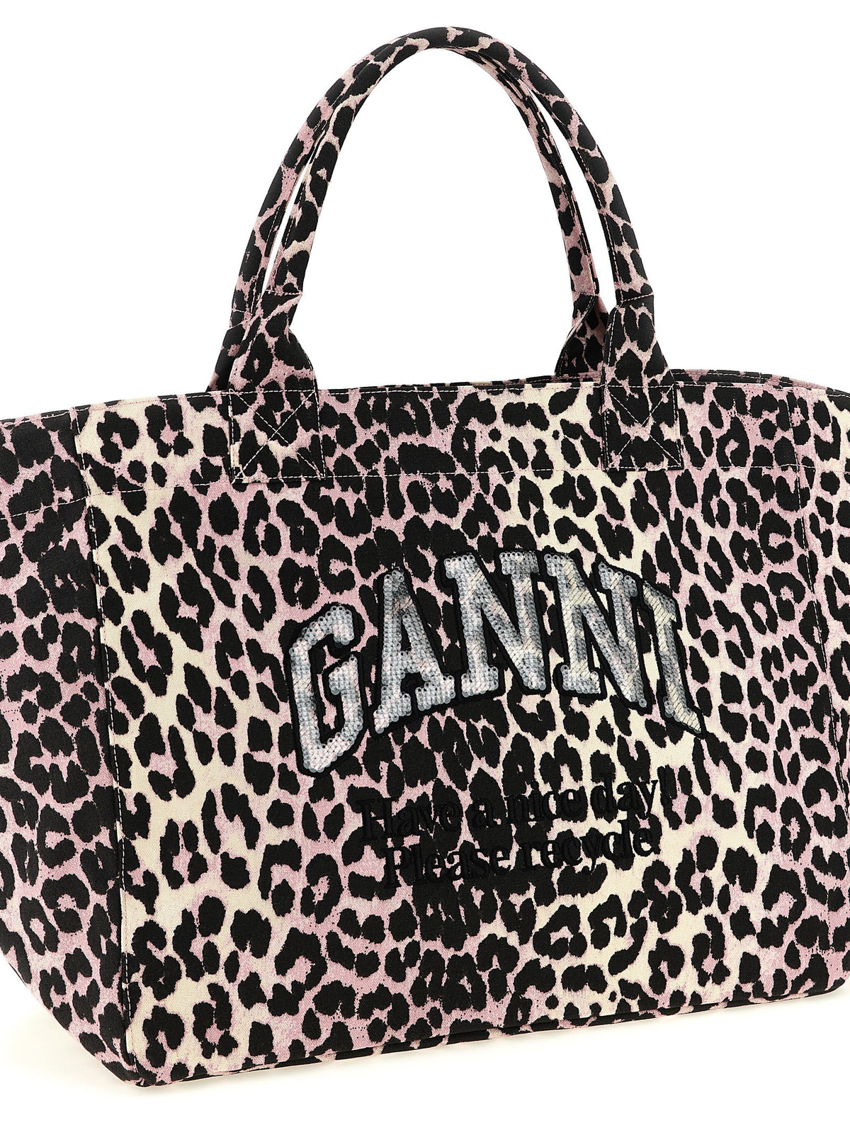 Ganni Leopard Sequin Xxl Tote Shopping Bag Blue, view 3