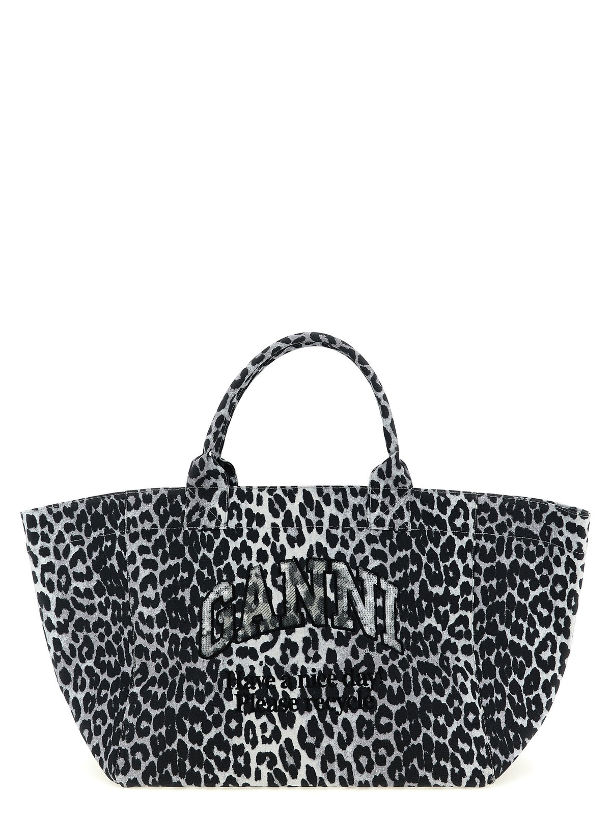 Ganni Leopard Sequin Xxl Tote Shopping Bag Grey