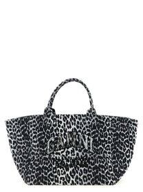 Ganni Leopard Sequin Xxl Tote Shopping Bag Grey