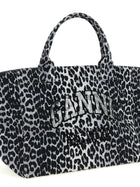 Ganni Leopard Sequin Xxl Tote Shopping Bag Grey, view 3