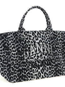 Ganni Leopard Sequin Xxl Tote Shopping Bag Grey, view 3
