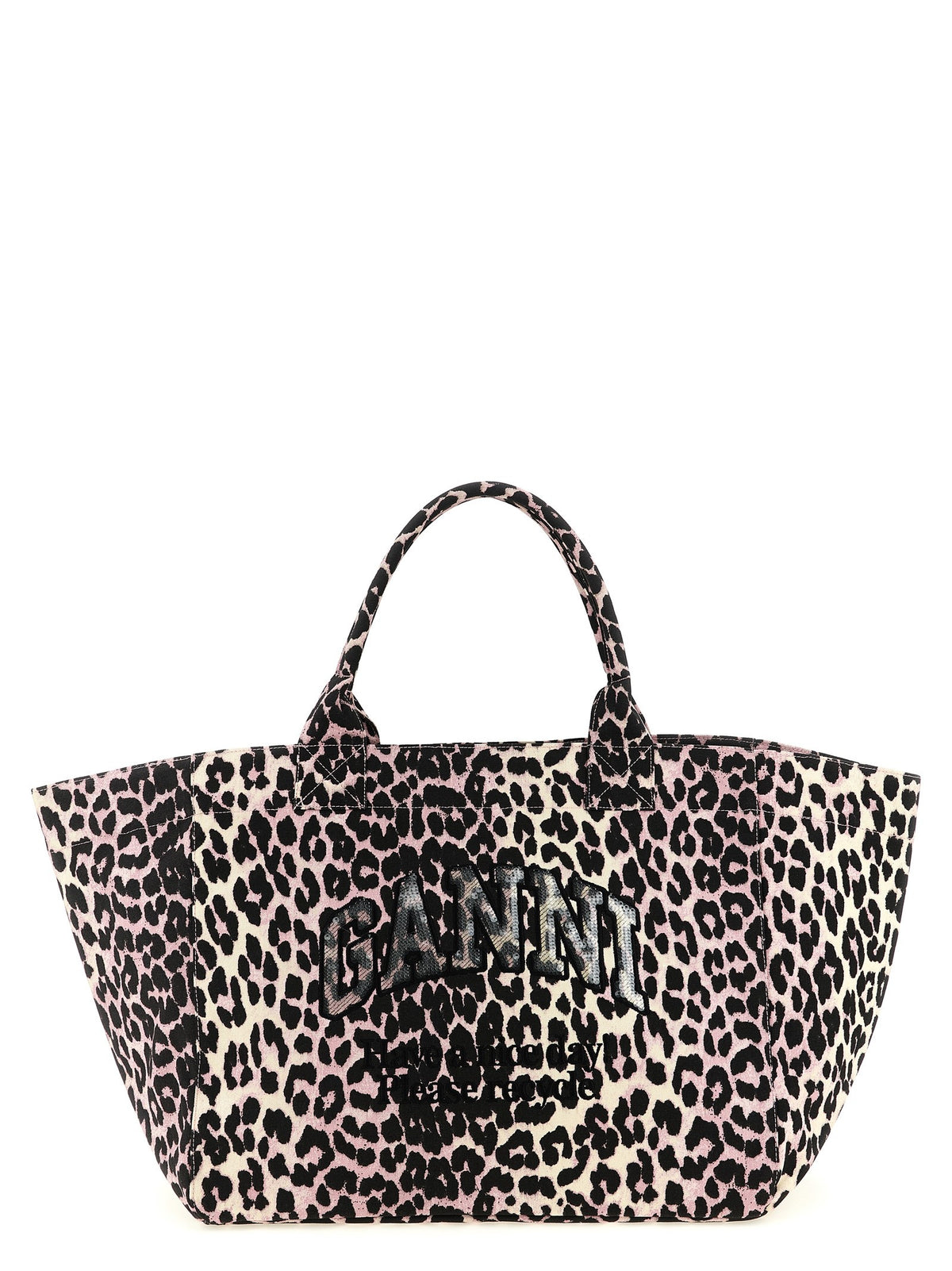 Ganni Leopard Sequin Xxl Tote Shopping Bag Blue