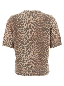 Ganni Leopard Wool Mix Shirt Brown