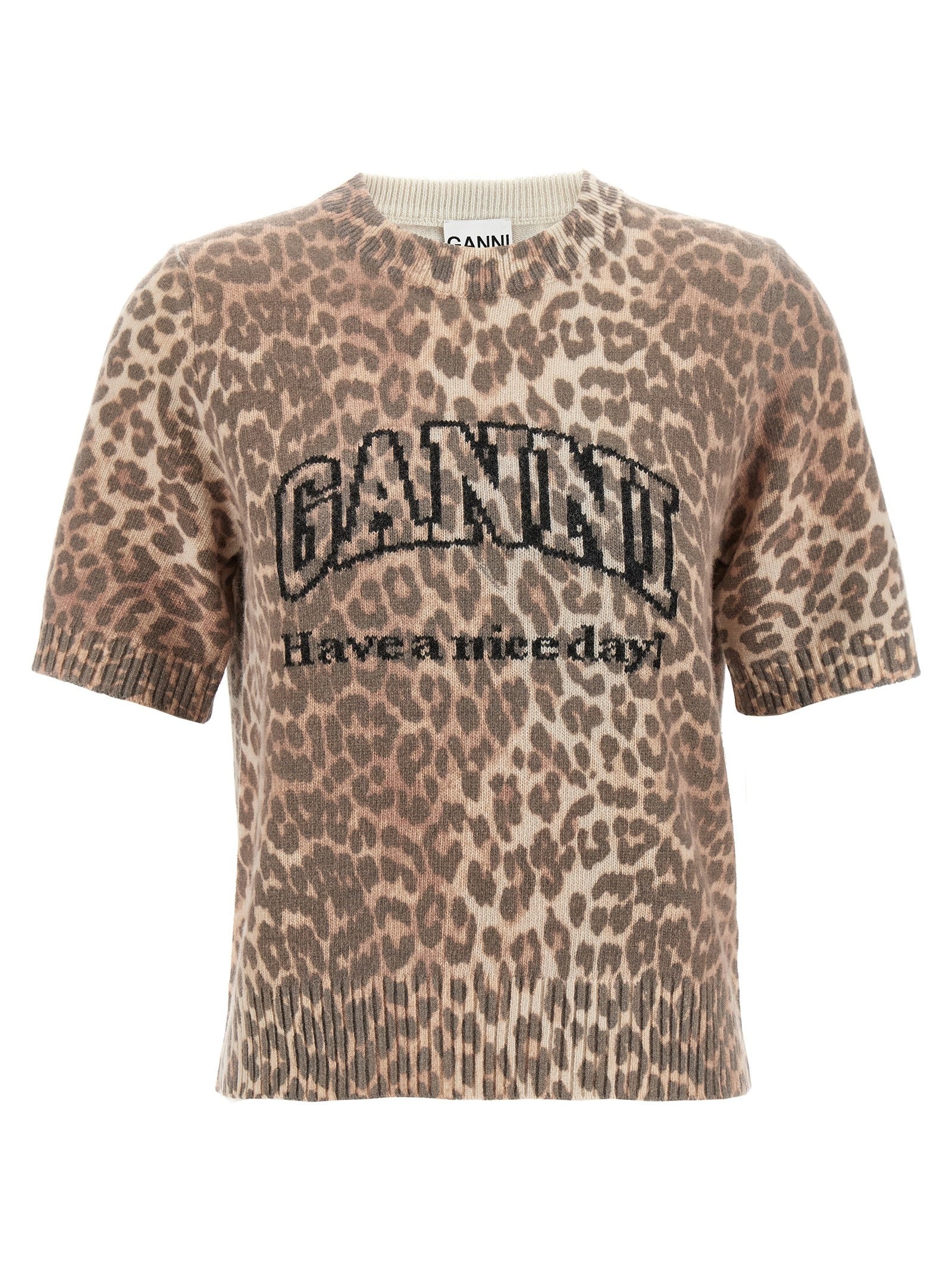 Ganni Leopard Wool Mix Shirt Brown