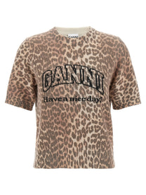 Ganni Leopard Wool Mix Shirt Brown