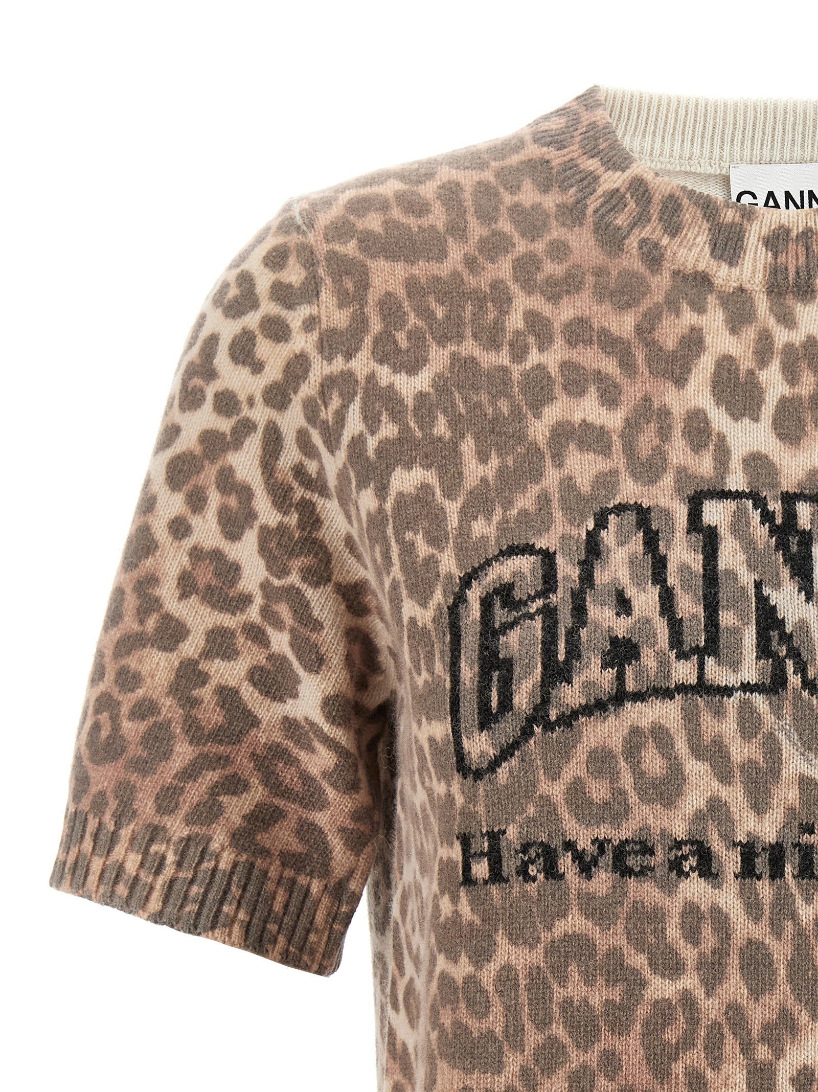 Ganni Leopard Wool Mix Shirt Brown