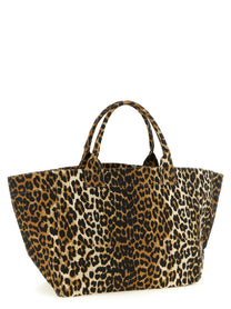 Ganni Leopard Xxl Shopping Bag Brown
