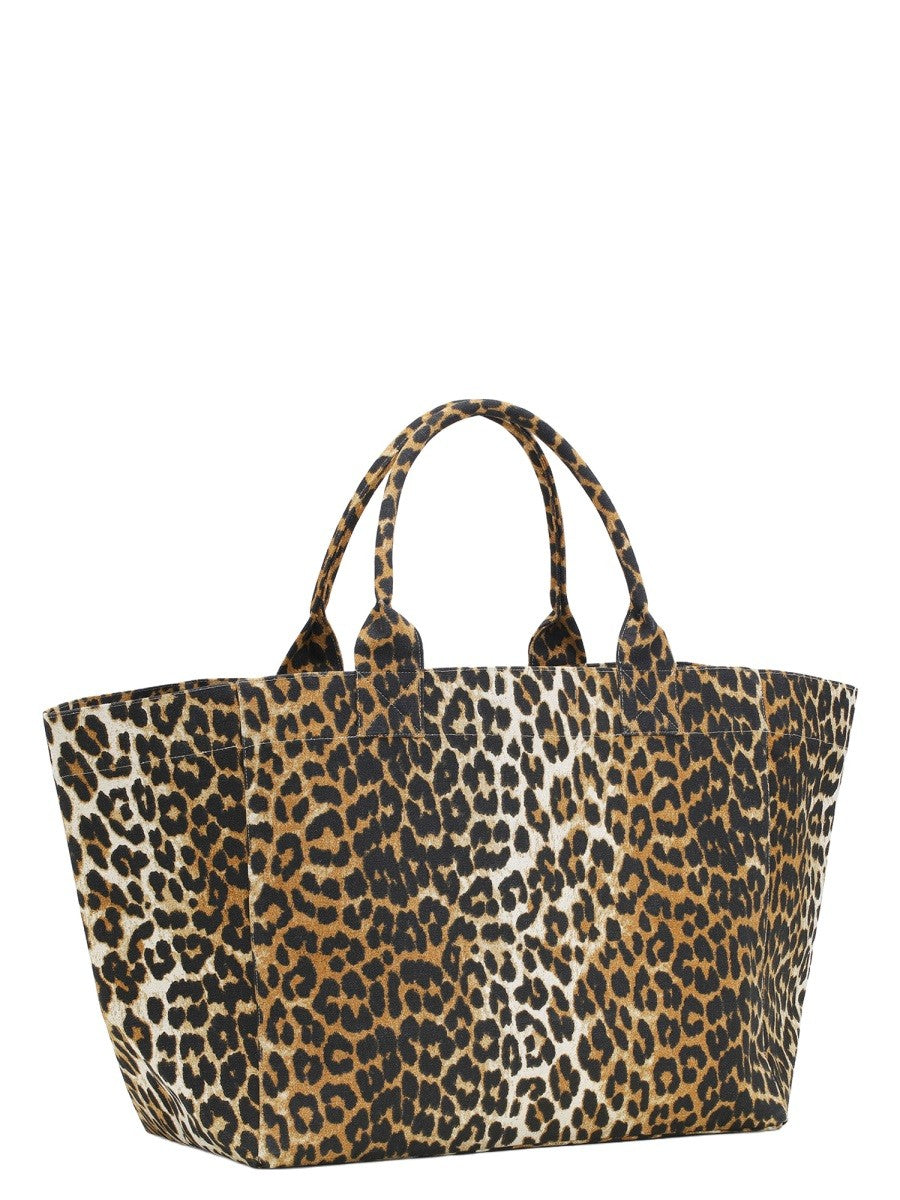 Ganni Women's Borsa Tote Leopard Xxl Pattern