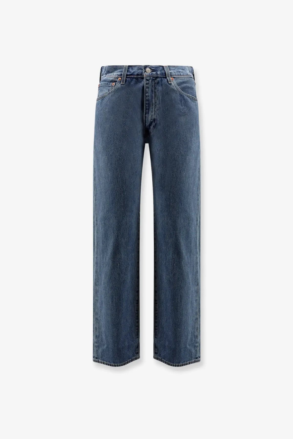 Levis men relaxed straight blue denim jeans with a straight-leg cut and classic five-pocket design front view