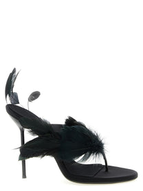 Paris Texas Lidia Feather Thong Mules Black