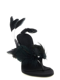 Paris Texas Lidia Feather Thong Mules Black