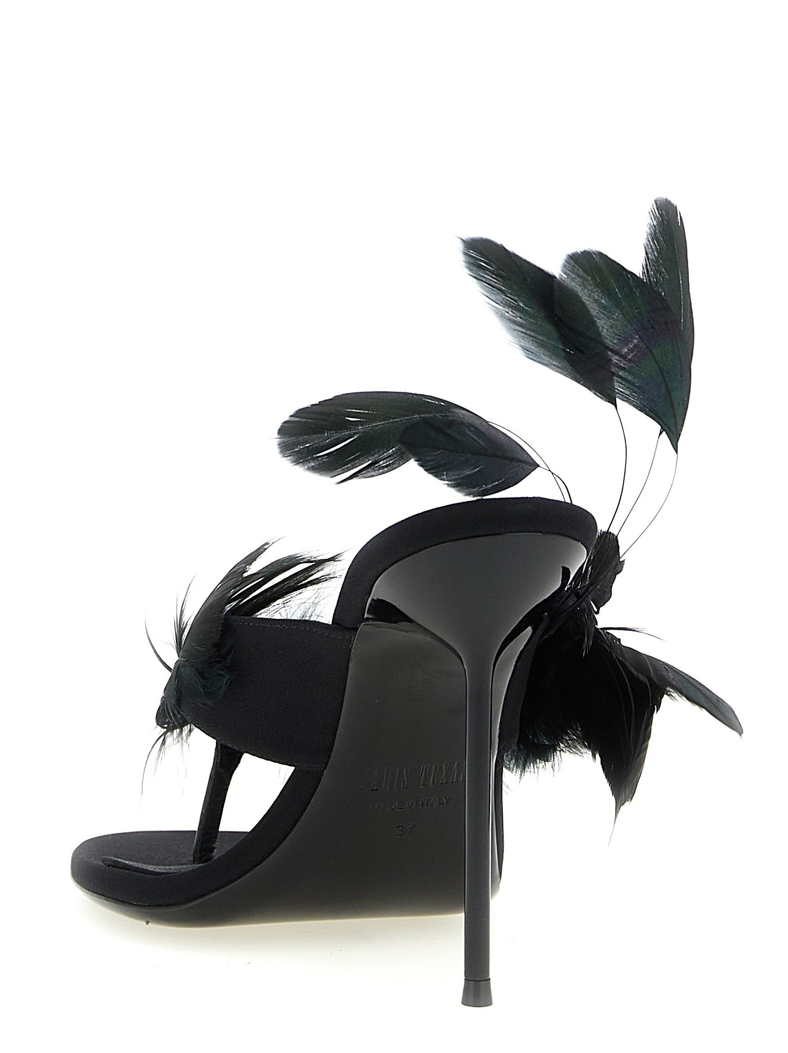 Paris Texas Lidia Feather Thong Mules Black